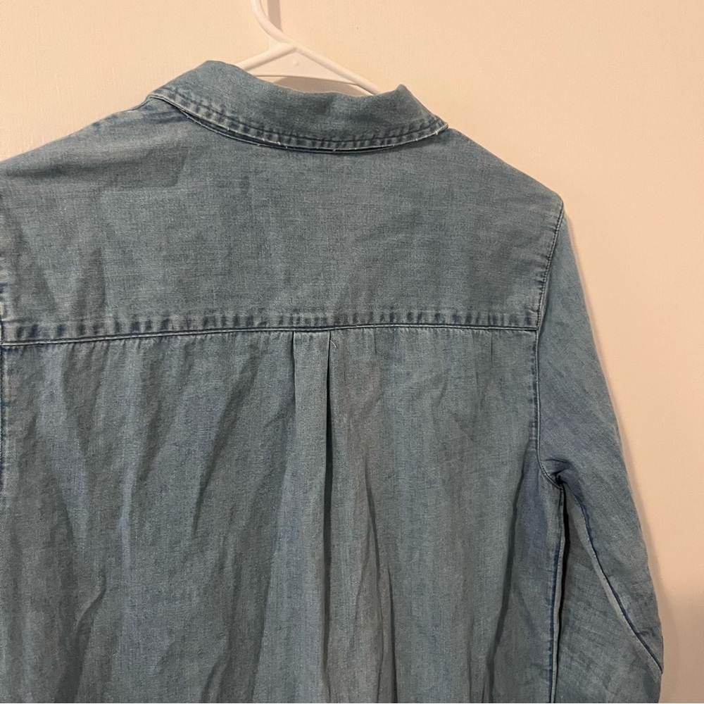 Aerie Distressed Denim Mini Dress Chambray Button Down Small - Picture 8 of 12